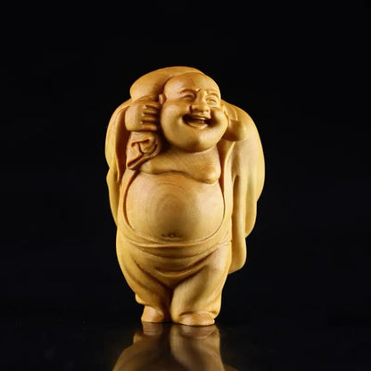 Cliff cypress wood carving handlebar toys, Maitreya Buddha's exquisite carving handicrafts, boutique  attract wealth