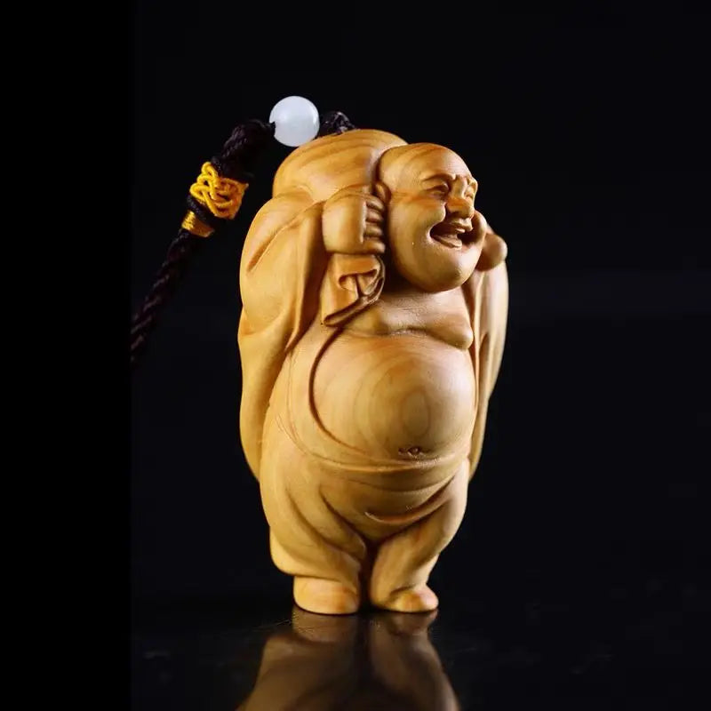Cliff cypress wood carving handlebar toys, Maitreya Buddha's exquisite carving handicrafts, boutique  attract wealth