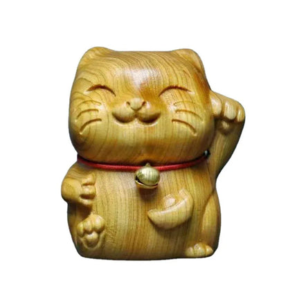 Cliff cypress wood carving, silly and cute bell, small milk cat ornament, wooden indoor tabletop decoration, handle piece