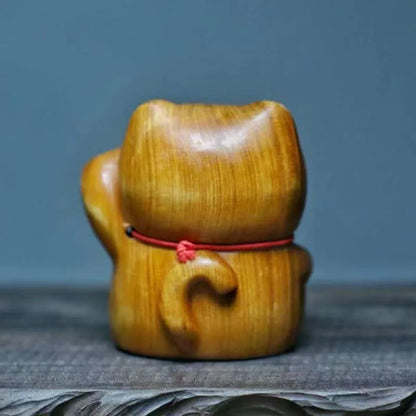 Cliff cypress wood carving, silly and cute bell, small milk cat ornament, wooden indoor tabletop decoration, handle piece