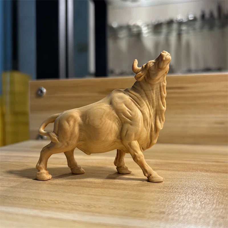Cliff cypress wood carving, zodiac zodiac zodiac animal, ox decoration, living room company office desktop opening decoration