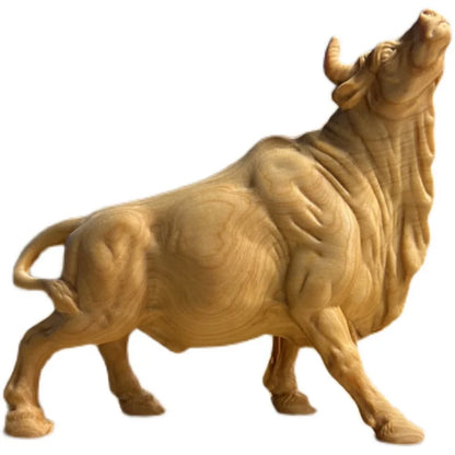 Cliff cypress wood carving, zodiac zodiac zodiac animal, ox decoration, living room company office desktop opening decoration