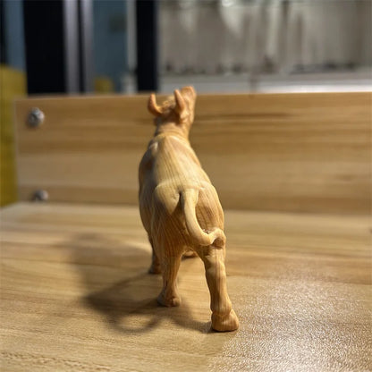 Cliff cypress wood carving, zodiac zodiac zodiac animal, ox decoration, living room company office desktop opening decoration