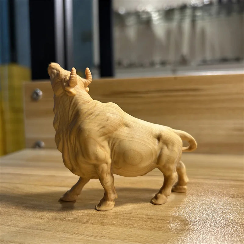Cliff cypress wood carving, zodiac zodiac zodiac animal, ox decoration, living room company office desktop opening decoration