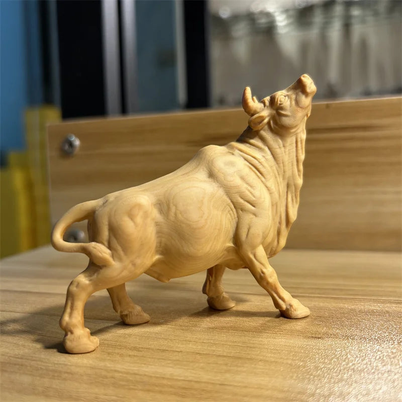 Cliff cypress wood carving, zodiac zodiac zodiac animal, ox decoration, living room company office desktop opening decoration