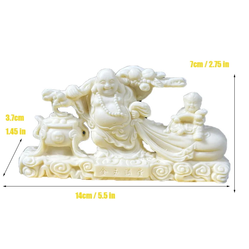 Cloth Bag Maitreya Buddha Figure Statue Hand-carved Chinese Buddhism God of Wealth Home Room Office Car Feng Shui Statue