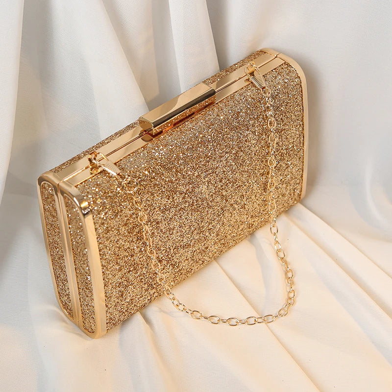 Clutch Bag Gold Sequined Shining Dinner Fashion Party Formal Dress Handbags with Chain Wedding Bride Ladies Square Purses Luxury
