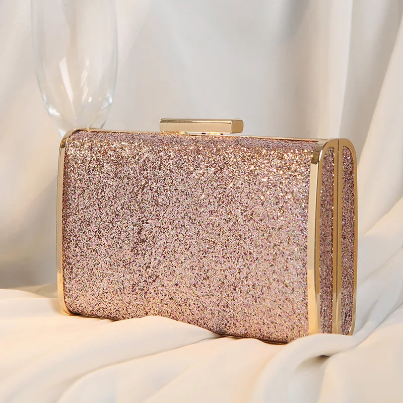 Clutch Bag Gold Sequined Shining Dinner Fashion Party Formal Dress Handbags with Chain Wedding Bride Ladies Square Purses Luxury