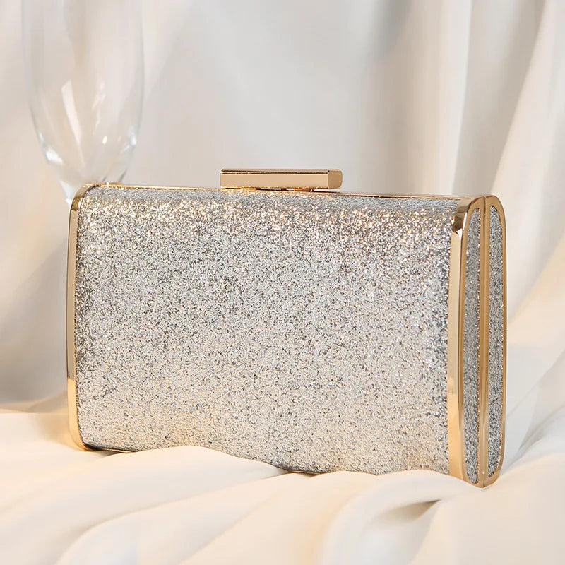 Clutch Bag Gold Sequined Shining Dinner Fashion Party Formal Dress Handbags with Chain Wedding Bride Ladies Square Purses Luxury