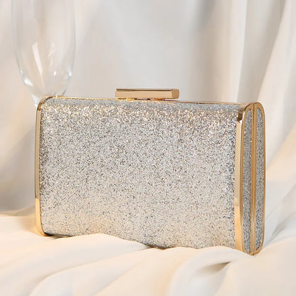 Clutch Bag Gold Sequined Shining Dinner Fashion Party Formal Dress Handbags with Chain Wedding Bride Ladies Square Purses Luxury