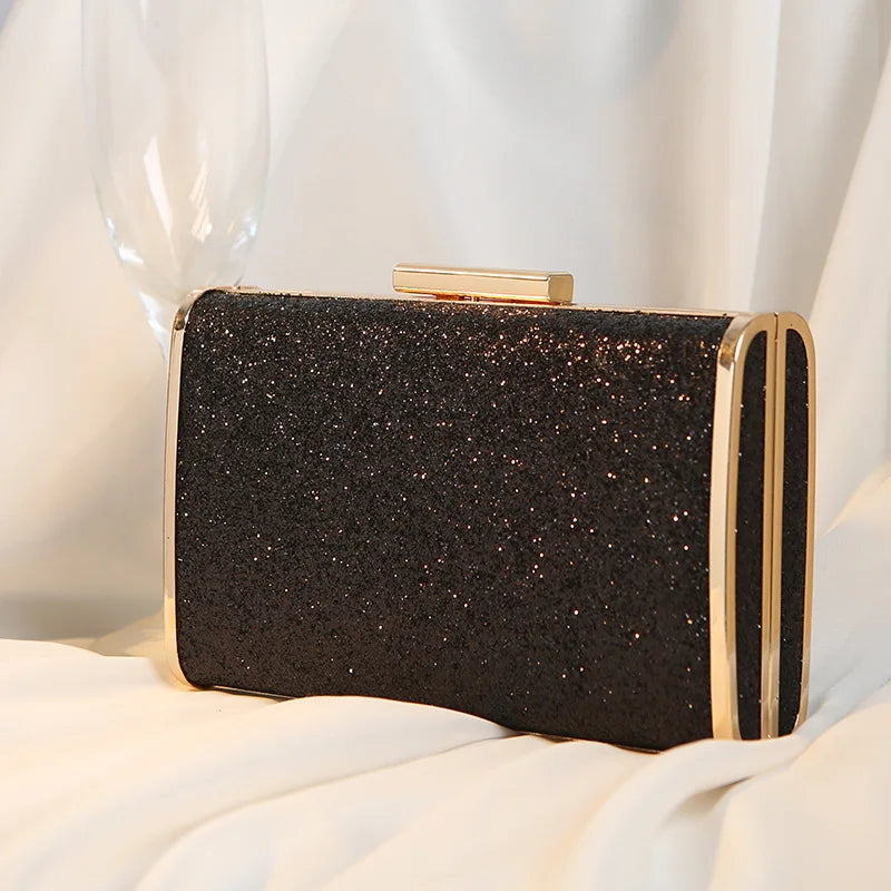 Clutch Bag Gold Sequined Shining Dinner Fashion Party Formal Dress Handbags with Chain Wedding Bride Ladies Square Purses Luxury