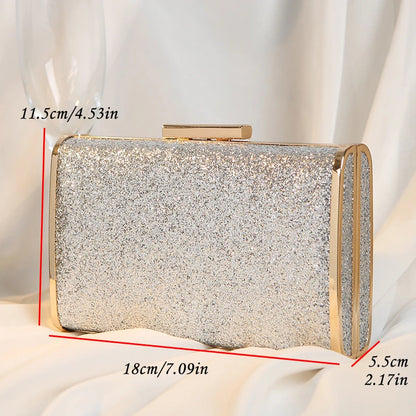 Clutch Bag Gold Sequined Shining Dinner Fashion Party Formal Dress Handbags with Chain Wedding Bride Ladies Square Purses Luxury