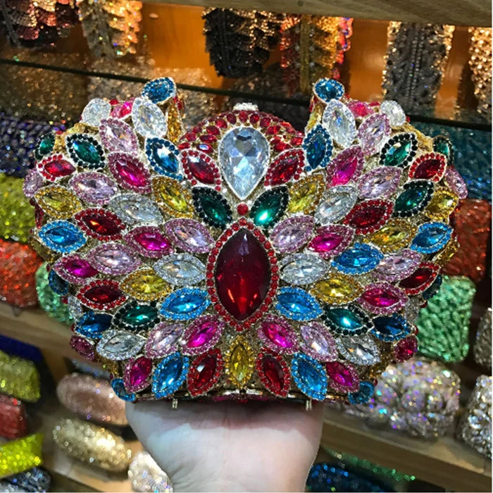 Clutch XIYUAN Luxury gold Crystal Clutch Handbag Full Diamond Evening Bag Party clutch Purse Shoulder Rhinestone Bag for wedding