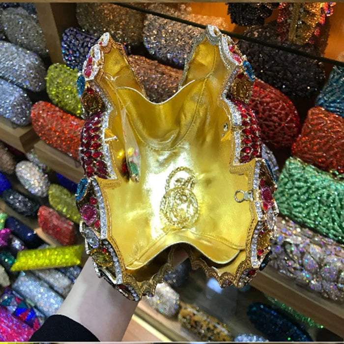 Clutch XIYUAN Luxury gold Crystal Clutch Handbag Full Diamond Evening Bag Party clutch Purse Shoulder Rhinestone Bag for wedding