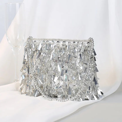 Clutch for Woman 2024 Elegant Tassel Sequined Hand Beading Korea Style Ladies Handbags Party Evening Bags Zipper Soft Wallets
