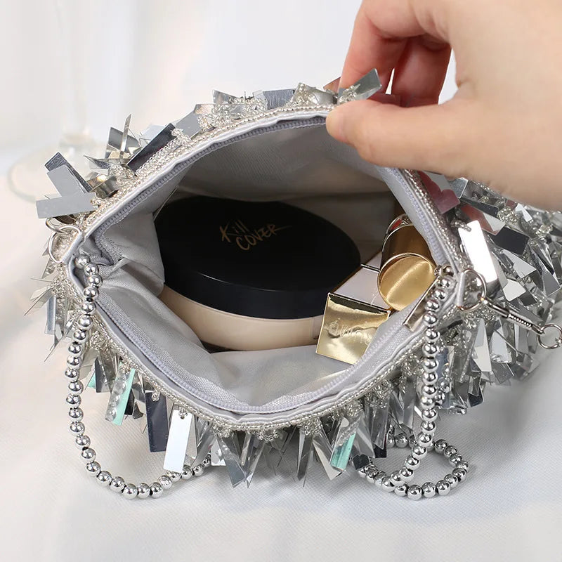 Clutch for Woman 2024 Elegant Tassel Sequined Hand Beading Korea Style Ladies Handbags Party Evening Bags Zipper Soft Wallets