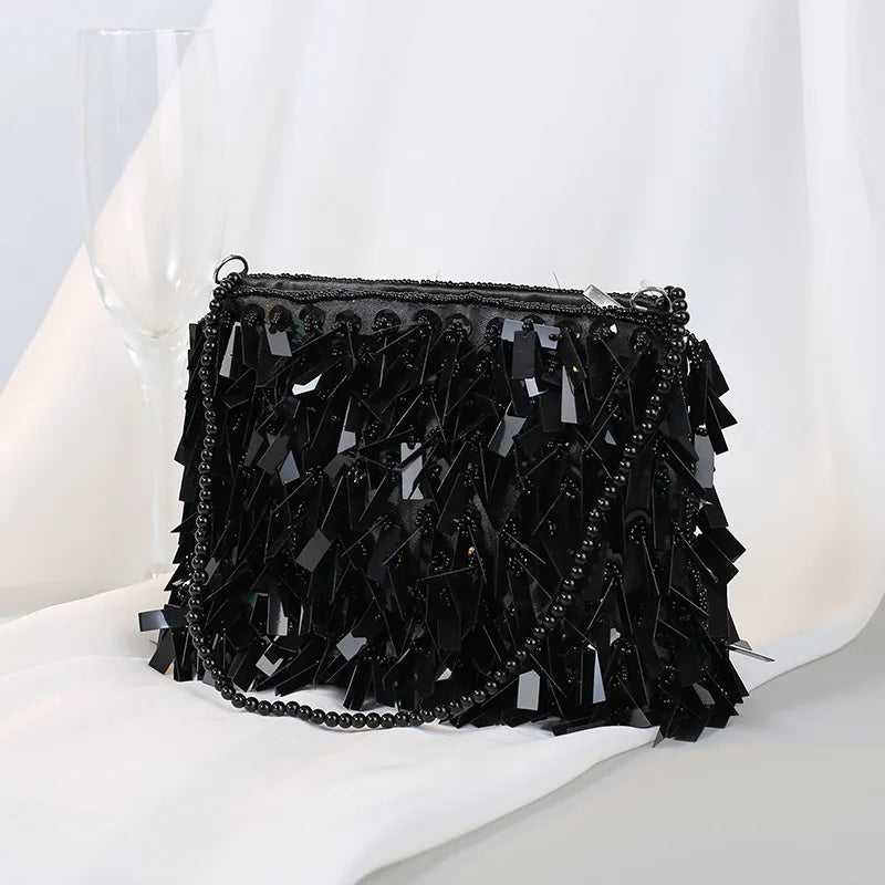Clutch for Woman 2024 Elegant Tassel Sequined Hand Beading Korea Style Ladies Handbags Party Evening Bags Zipper Soft Wallets