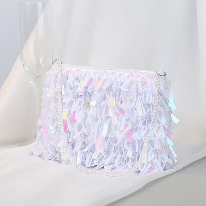 Clutch for Woman 2024 Elegant Tassel Sequined Hand Beading Korea Style Ladies Handbags Party Evening Bags Zipper Soft Wallets
