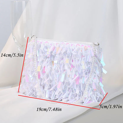 Clutch for Woman 2024 Elegant Tassel Sequined Hand Beading Korea Style Ladies Handbags Party Evening Bags Zipper Soft Wallets