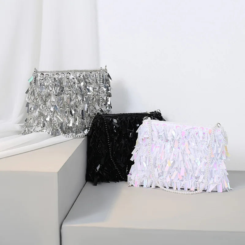 Clutch for Woman 2024 Elegant Tassel Sequined Hand Beading Korea Style Ladies Handbags Party Evening Bags Zipper Soft Wallets