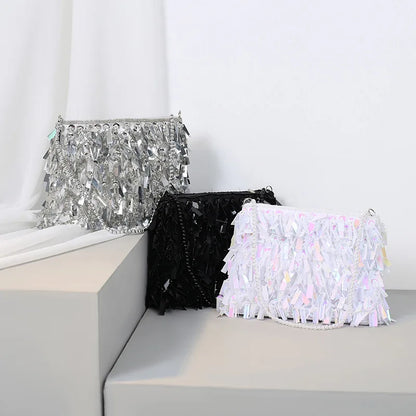 Clutch for Woman 2024 Elegant Tassel Sequined Hand Beading Korea Style Ladies Handbags Party Evening Bags Zipper Soft Wallets