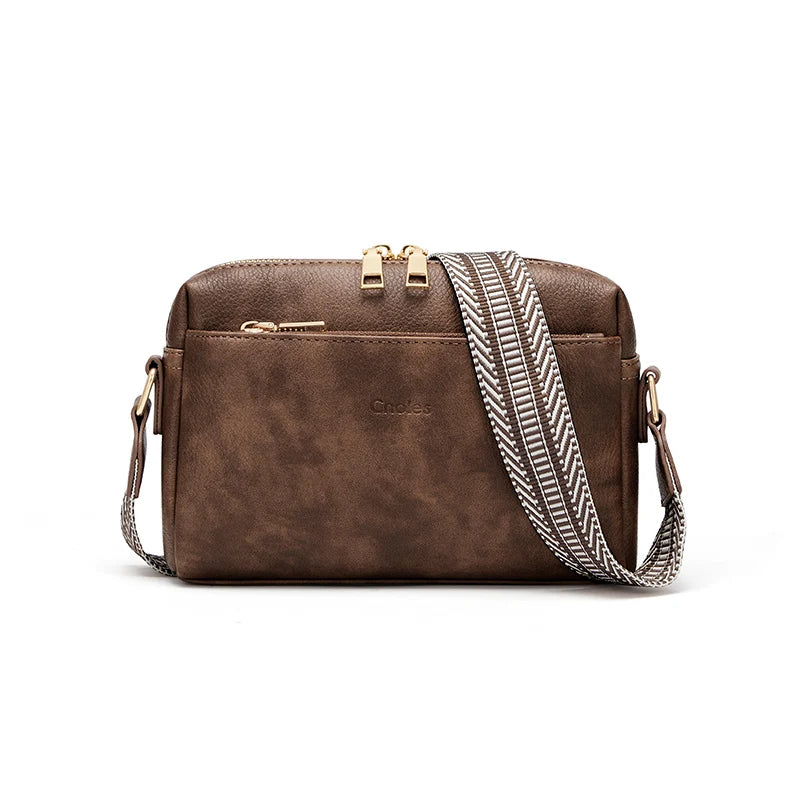 Cnoles Small Crossbody Purse for Women Zip Cell Phone Leather Handbag with Colored Shoulder Strap