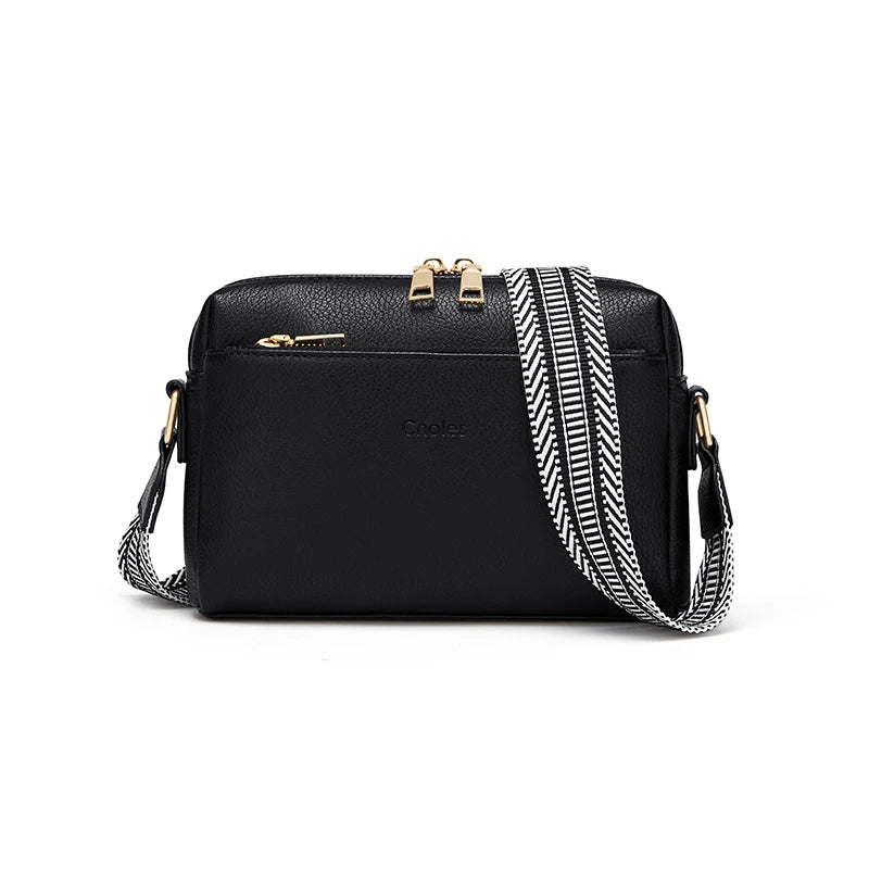 Cnoles Small Crossbody Purse for Women Zip Cell Phone Leather Handbag with Colored Shoulder Strap