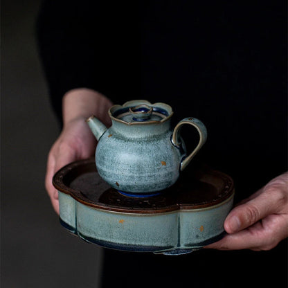 Coarse Pottery Begonia Pot Bearing Dry Bubble Plate Ginkgo Gold Foil Small Tea Tray Ceramic KungFu Tea Set Pot Holder Tea Holder