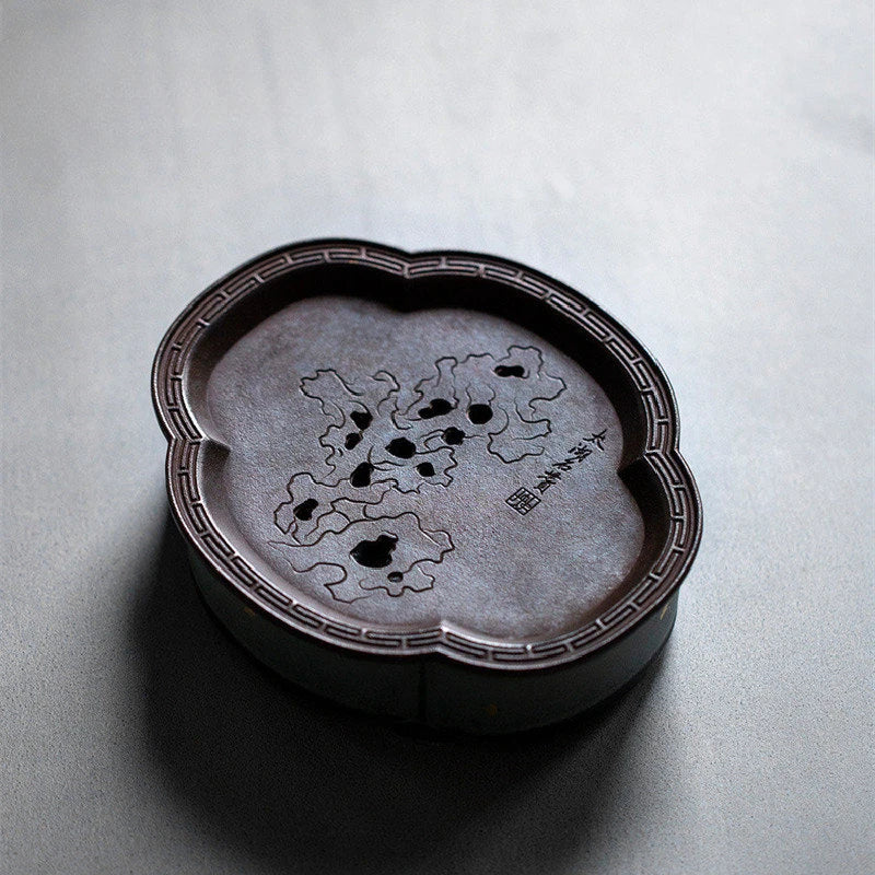Coarse Pottery Begonia Pot Bearing Dry Bubble Plate Ginkgo Gold Foil Small Tea Tray Ceramic KungFu Tea Set Pot Holder Tea Holder