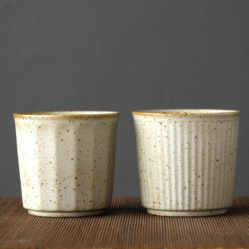 Coarse Pottery Tea Cup Vertical Stripes Teaware Handmade Retro Water Cup Japanese Handheld Office Ceramic Coffee Milk Tea Cups