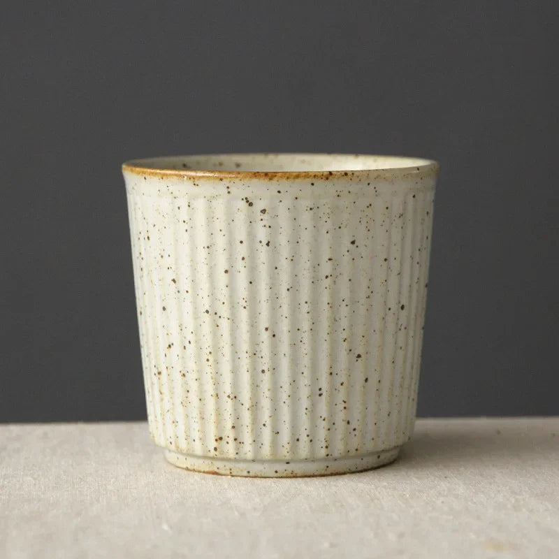 Coarse Pottery Tea Cup Vertical Stripes Teaware Handmade Retro Water Cup Japanese Handheld Office Ceramic Coffee Milk Tea Cups