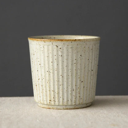 Coarse Pottery Tea Cup Vertical Stripes Teaware Handmade Retro Water Cup Japanese Handheld Office Ceramic Coffee Milk Tea Cups
