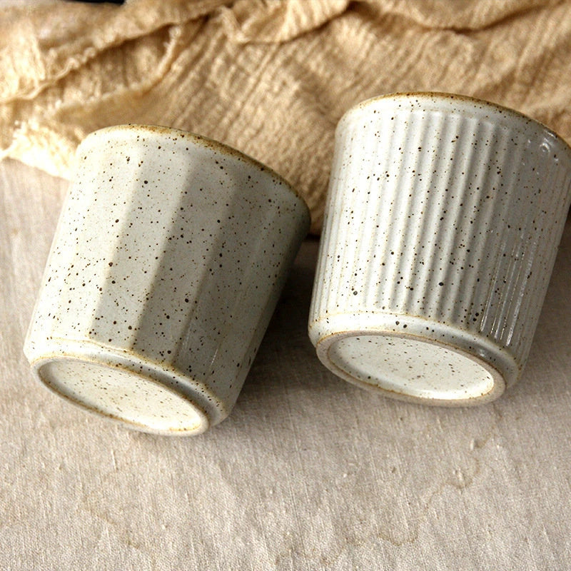 Coarse Pottery Tea Cup Vertical Stripes Teaware Handmade Retro Water Cup Japanese Handheld Office Ceramic Coffee Milk Tea Cups