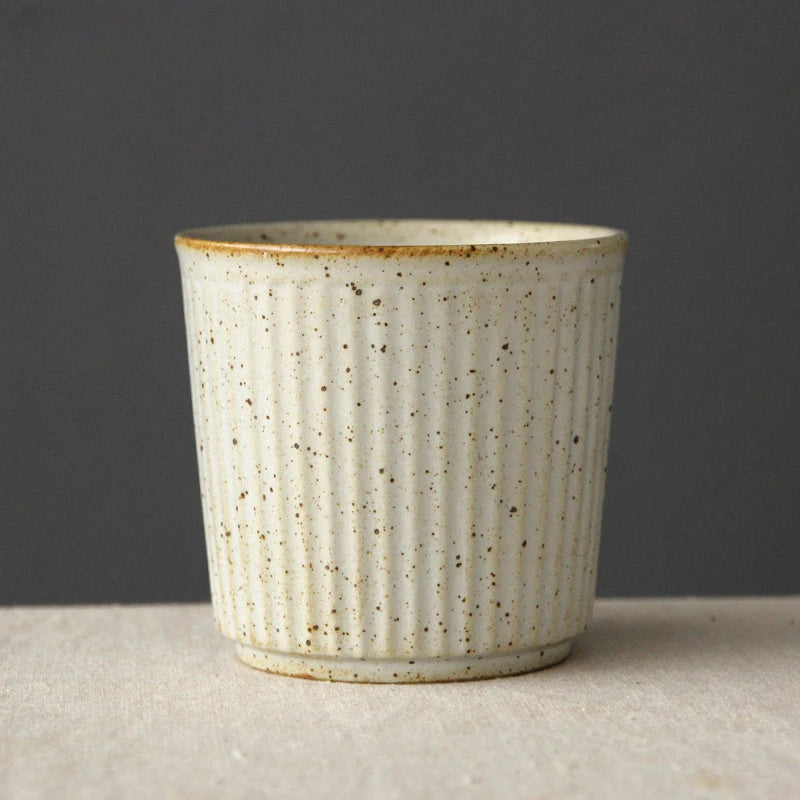 Coarse Pottery Tea Cup Vertical Stripes Teaware Handmade Retro Water Cup Japanese Handheld Office Ceramic Coffee Milk Tea Cups