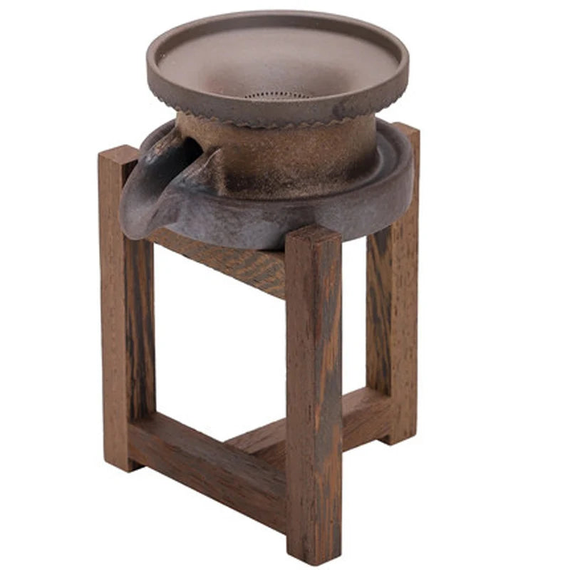 Coarse Pottery Wooden Frame of Chicken Wing with Ceramic Filter Hole, Tea Filter Separator