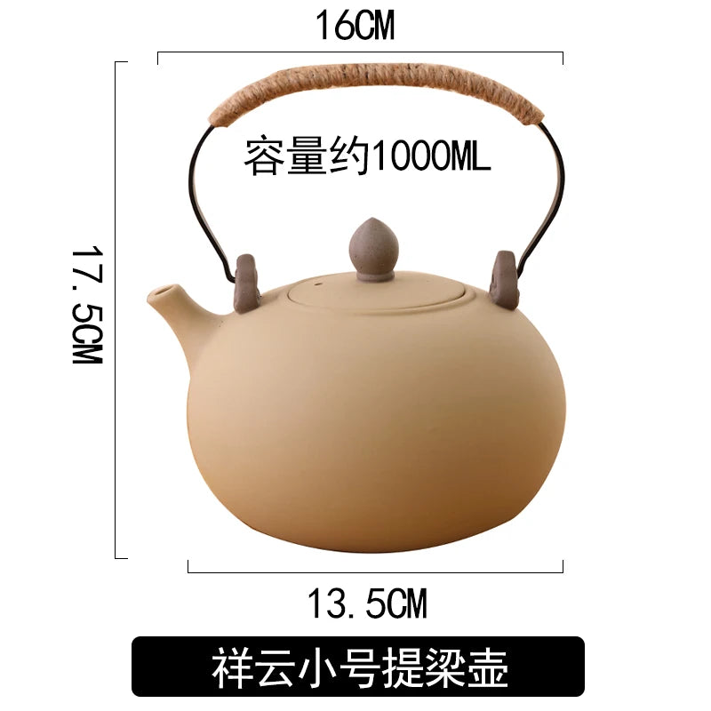 Coarse pottery retro tea set teapot clay beam kettle ceramic kettle Boiling teapot Kung fu tea set ceramic pot health pot