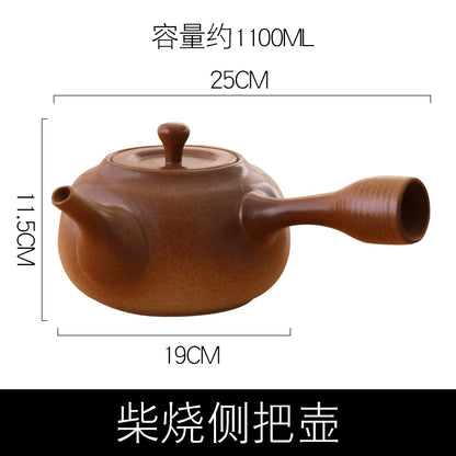 Coarse pottery retro tea set teapot clay beam kettle ceramic kettle Boiling teapot Kung fu tea set ceramic pot health pot