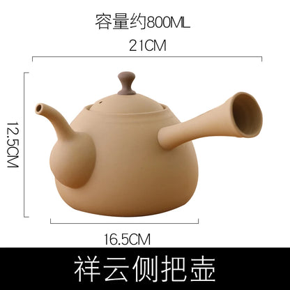 Coarse pottery retro tea set teapot clay beam kettle ceramic kettle Boiling teapot Kung fu tea set ceramic pot health pot
