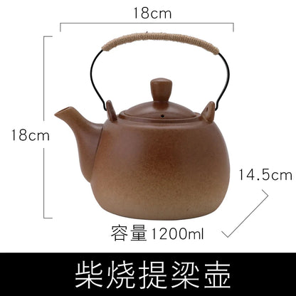 Coarse pottery retro tea set teapot clay beam kettle ceramic kettle Boiling teapot Kung fu tea set ceramic pot health pot