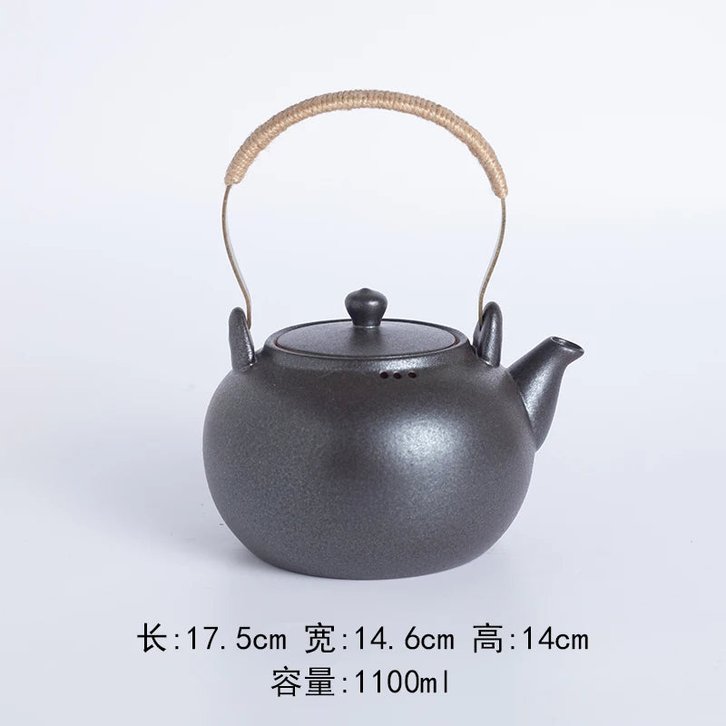 Coarse pottery retro tea set teapot clay beam kettle ceramic kettle Boiling teapot Kung fu tea set ceramic pot health pot