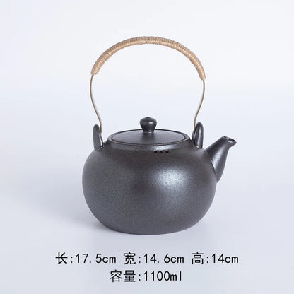 Coarse pottery retro tea set teapot clay beam kettle ceramic kettle Boiling teapot Kung fu tea set ceramic pot health pot