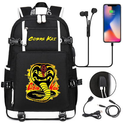 Cobra Kai Backpack Girl Boy Schoolbag Large Capacity Laptop Bag Waterproof Multifunction USB Charging Backpack