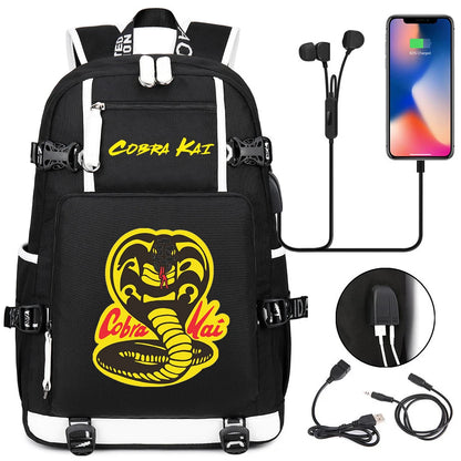 Cobra Kai Backpack Girl Boy Schoolbag Large Capacity Laptop Bag Waterproof Multifunction USB Charging Backpack