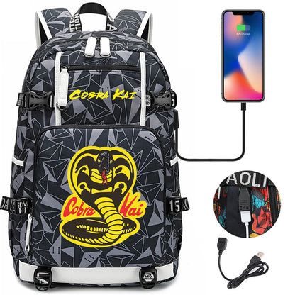 Cobra Kai Backpack Girl Boy Schoolbag Large Capacity Laptop Bag Waterproof Multifunction USB Charging Backpack