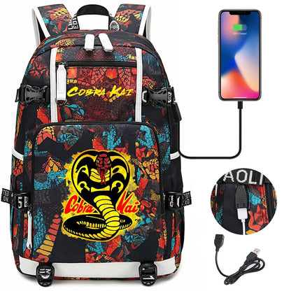 Cobra Kai Backpack Girl Boy Schoolbag Large Capacity Laptop Bag Waterproof Multifunction USB Charging Backpack