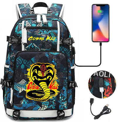 Cobra Kai Backpack Girl Boy Schoolbag Large Capacity Laptop Bag Waterproof Multifunction USB Charging Backpack
