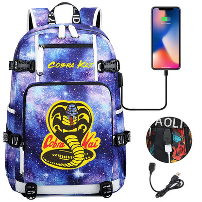 Cobra Kai Backpack Girl Boy Schoolbag Large Capacity Laptop Bag Waterproof Multifunction USB Charging Backpack