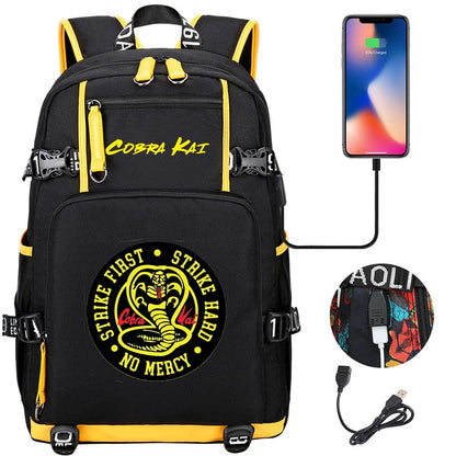 Cobra Kai Backpack Girl Boy Schoolbag Large Capacity Laptop Bag Waterproof Multifunction USB Charging Backpack