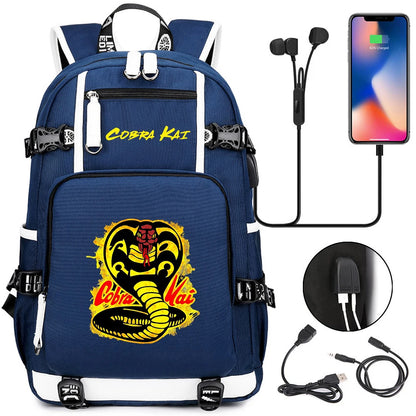 Cobra Kai Backpack Girl Boy Schoolbag Large Capacity Laptop Bag Waterproof Multifunction USB Charging Backpack