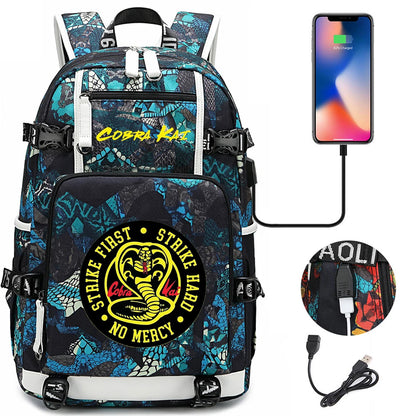 Cobra Kai Backpack Girl Boy Schoolbag Large Capacity Laptop Bag Waterproof Multifunction USB Charging Backpack